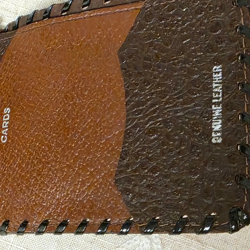 Vintage Whipstitch Bifold Wallet Genuine Leather Brown, Basic